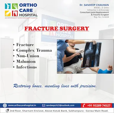 24/7 emergency fracture and trauma care services at Ortho Care Hospital Subhanpura, Vadodara.